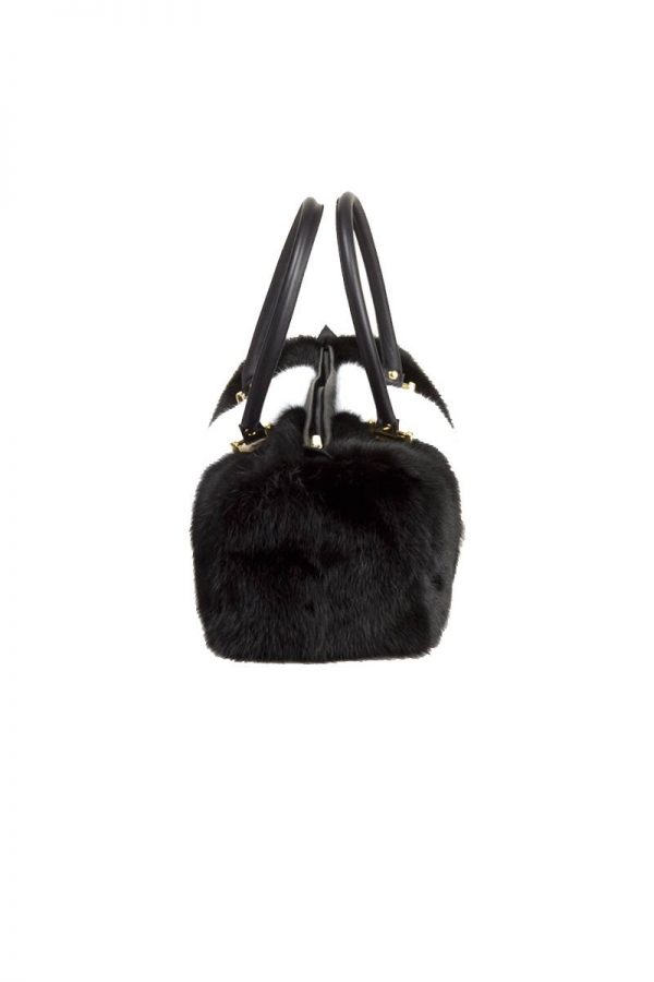 Borsa bauletto visone bianco e nero laterale
